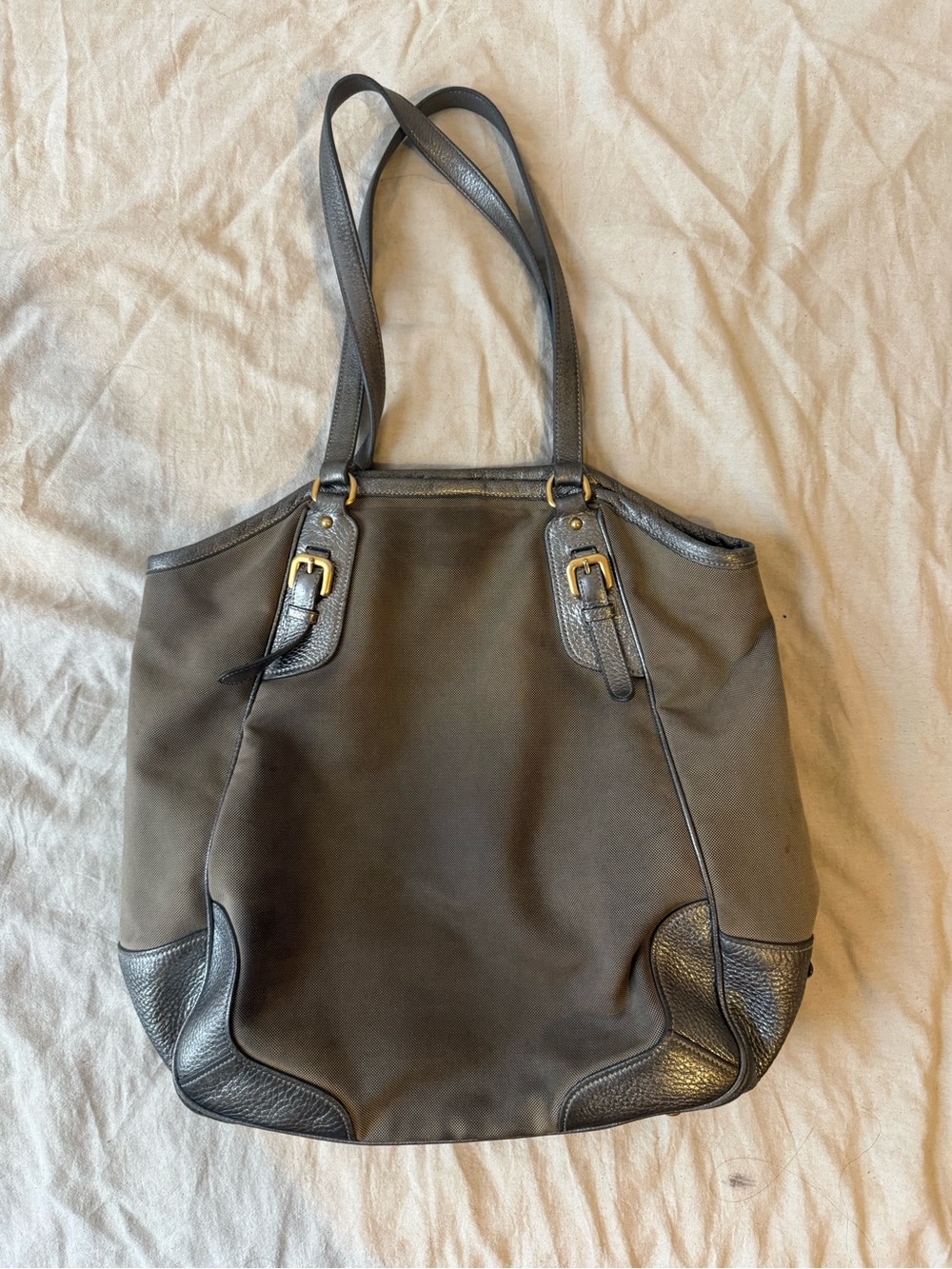 Prada Taupe Canvas Tote with Silver Leather Trim - Picture 5 of 8